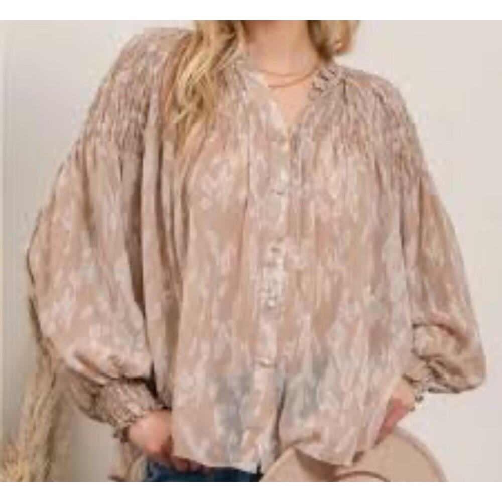 Blu Pepper Split Neck Blouse Boho Sheer Lightweight Summery Women’s Size Medium